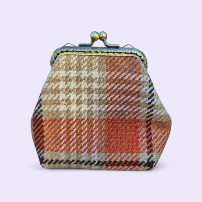 portfelik na monety pomarańczowa krata